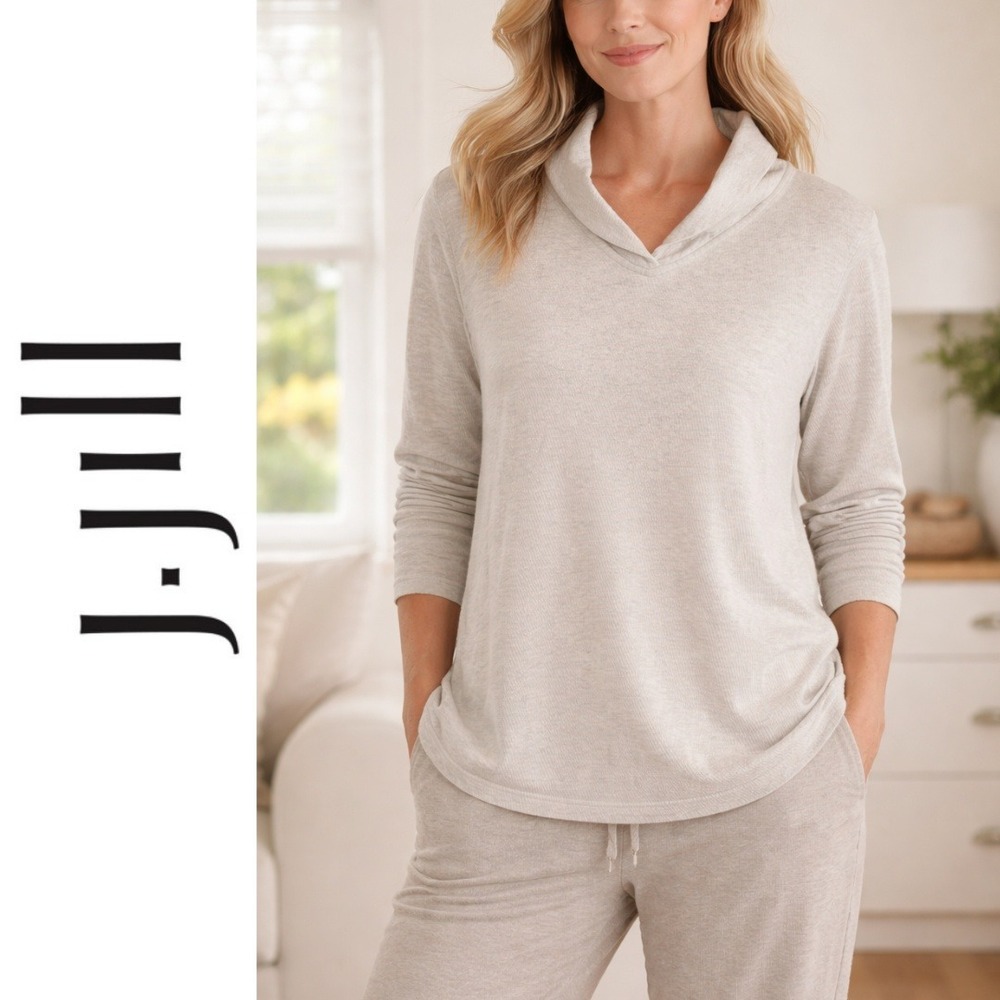 J. Jill, pureJill‎ Cream Collared V-Neck Long Sleeve Textured Top Size XL